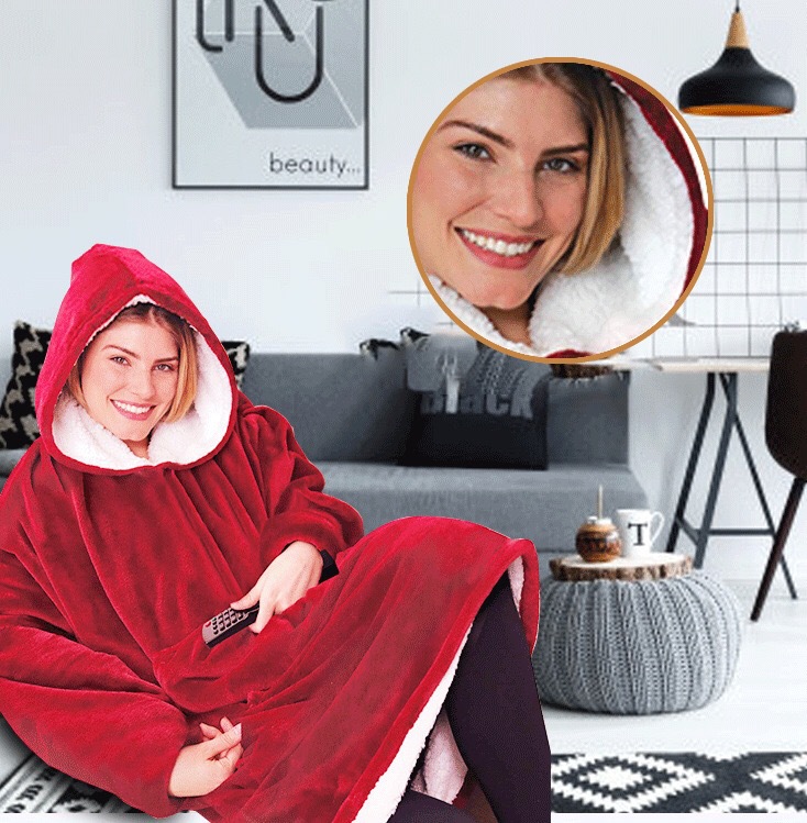 Thickened TV Lazy Blanket Lazy Pajamas Cold-Proof Clothes Hooded Nightgown Outdoor Solid Color Thermal Clothes Fleece-Lined TV Blanket