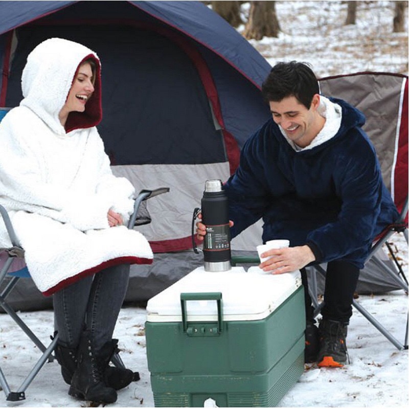 Thickened TV Lazy Blanket Lazy Pajamas Cold-Proof Clothes Hooded Nightgown Outdoor Solid Color Thermal Clothes Fleece-Lined TV Blanket
