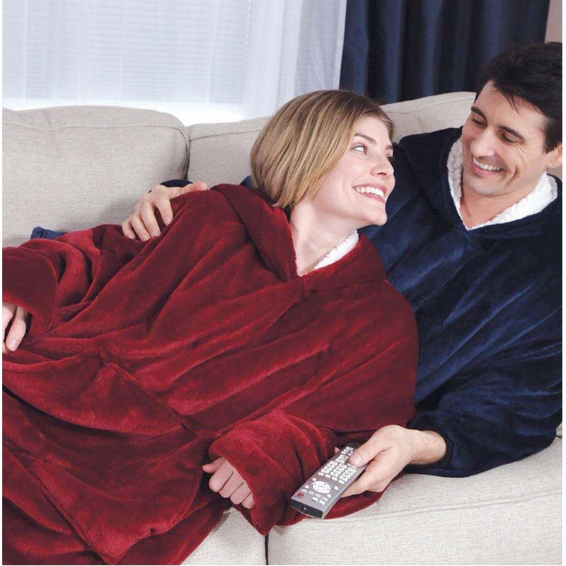 Thickened TV Lazy Blanket Lazy Pajamas Cold-Proof Clothes Hooded Nightgown Outdoor Solid Color Thermal Clothes Fleece-Lined TV Blanket
