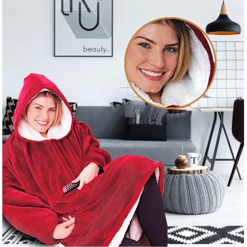 Thickened TV Lazy Blanket Lazy Pajamas Cold-Proof Clothes Hooded Nightgown Outdoor Solid Color Thermal Clothes Fleece-Lined TV Blanket
