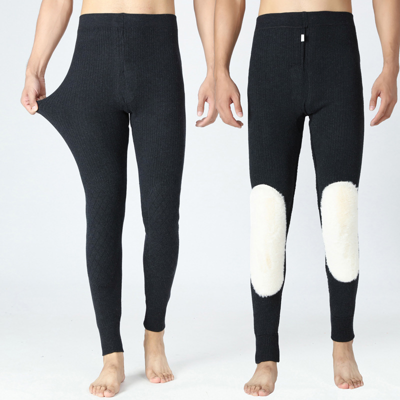Autumn and Winter Men&#039;s and Women&#039;s Woollen Trousers Kneecap Waist Support Velvet White Fur Thick Warm Pants Long Johns Leggings Woollen Trousers Woollen Trousers