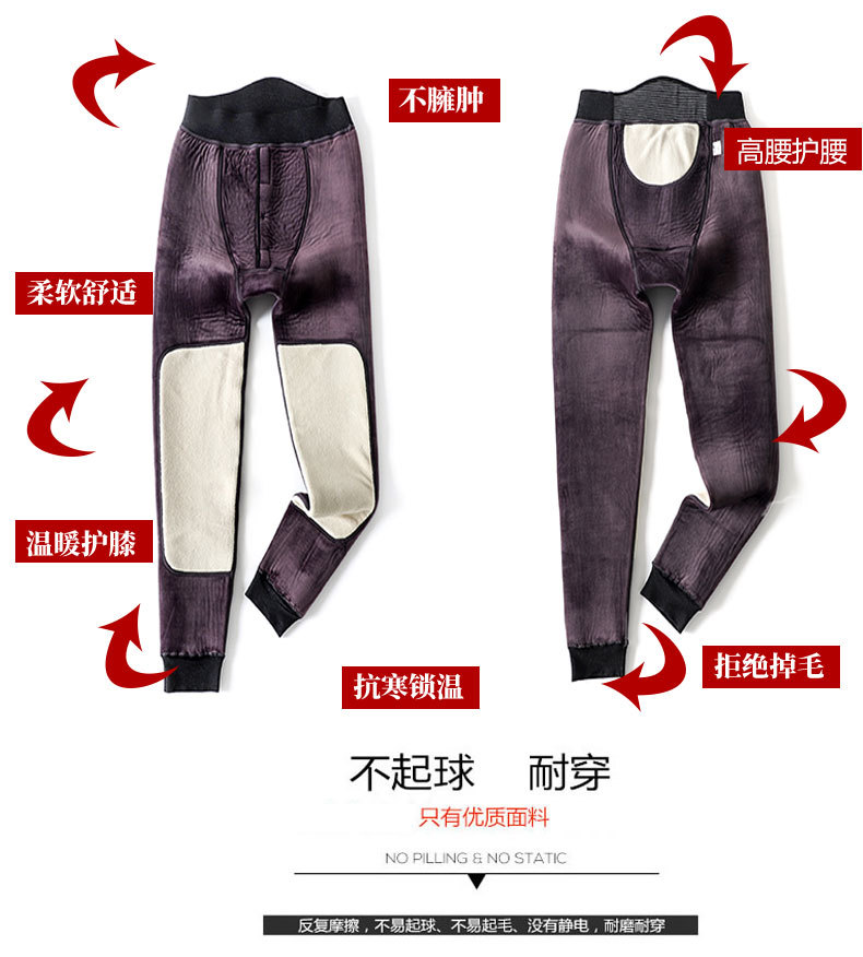 Men's Warm and Hot Velvet Snow Pants Series Fleece Thick Kneecap Mink Fleece Winter Thermal Pants High Waist Cotton-Padded Pants