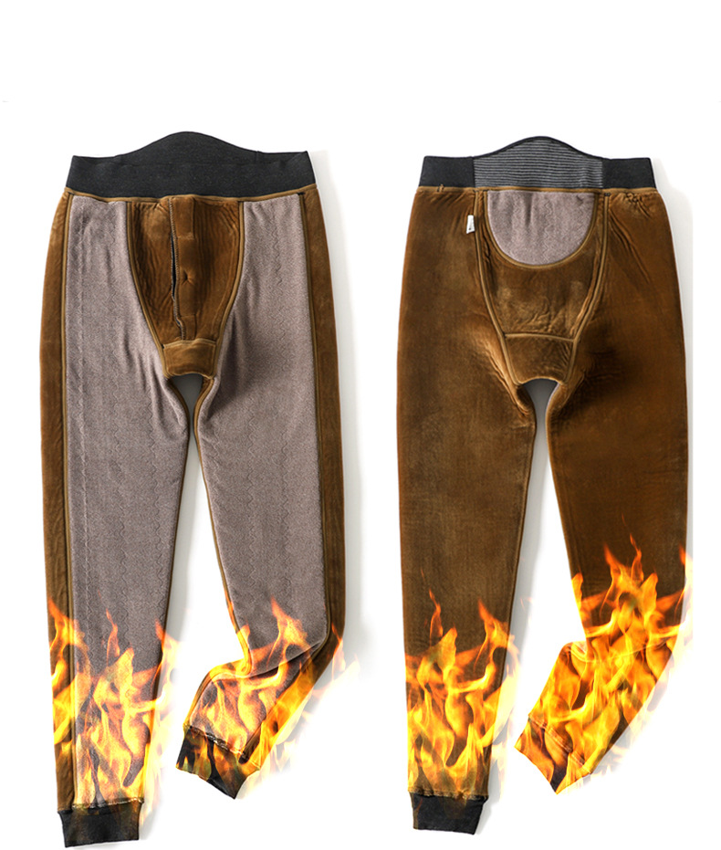 Men's Warm and Hot Velvet Snow Pants Series Fleece Thick Kneecap Mink Fleece Winter Thermal Pants High Waist Cotton-Padded Pants