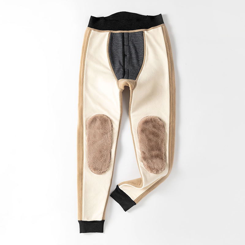 Men's Warm and Hot Velvet Snow Pants Series Fleece Thick Kneecap Mink Fleece Winter Thermal Pants High Waist Cotton-Padded Pants