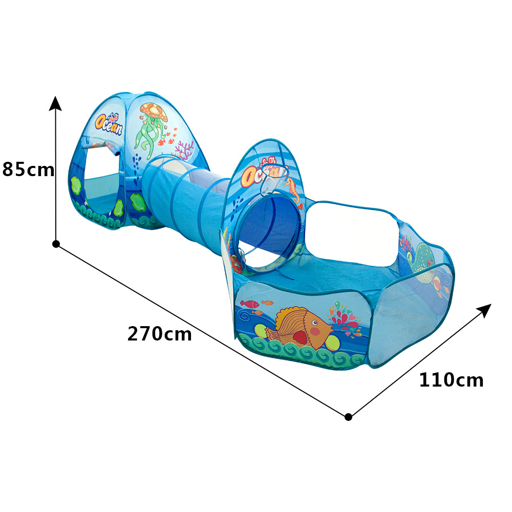 Kids&#039; Playhouse Three-in-One Tent Baby Crawl Tunnel Tent Three-Piece Play House Ocean Ball Pool Wholesale