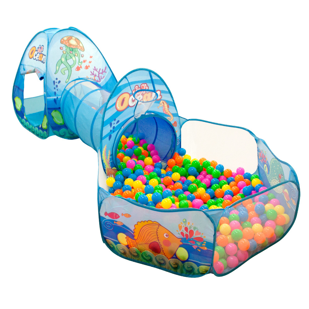 Kids&#039; Playhouse Three-in-One Tent Baby Crawl Tunnel Tent Three-Piece Play House Ocean Ball Pool Wholesale