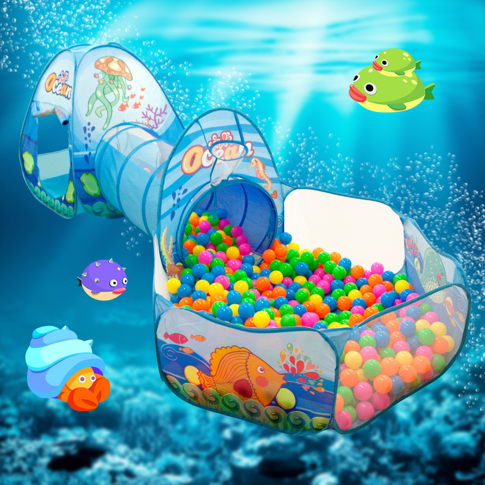 Kids&#039; Playhouse Three-in-One Tent Baby Crawl Tunnel Tent Three-Piece Play House Ocean Ball Pool Wholesale