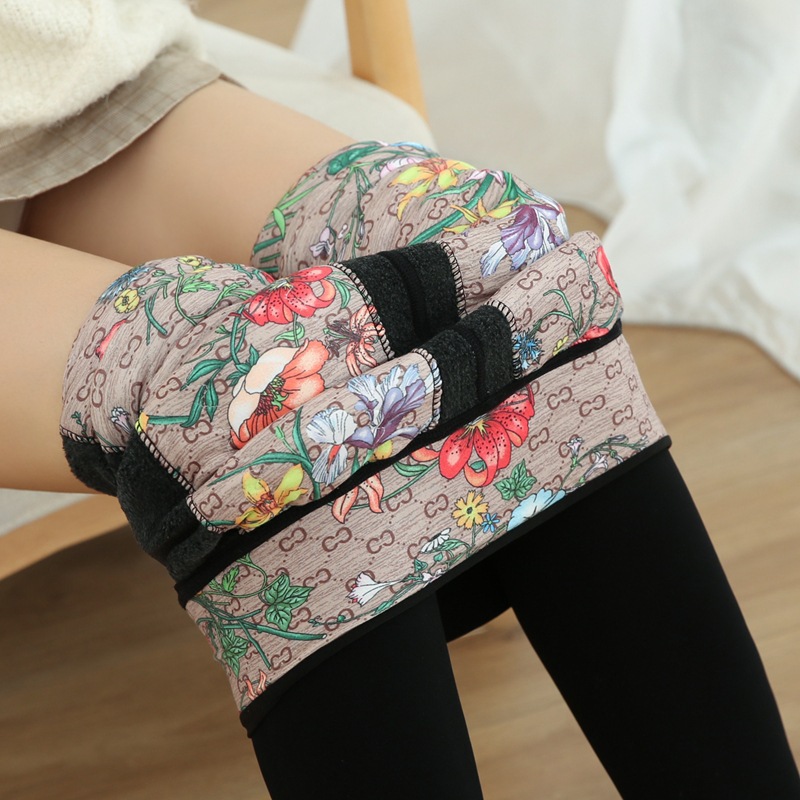 Kneecap Silk Pants Northeast Stirrup Leggings Flowers Bloom and Wealth Outer Wear Thick Cold-Resistant Warm Long Johns Factory Wholesale