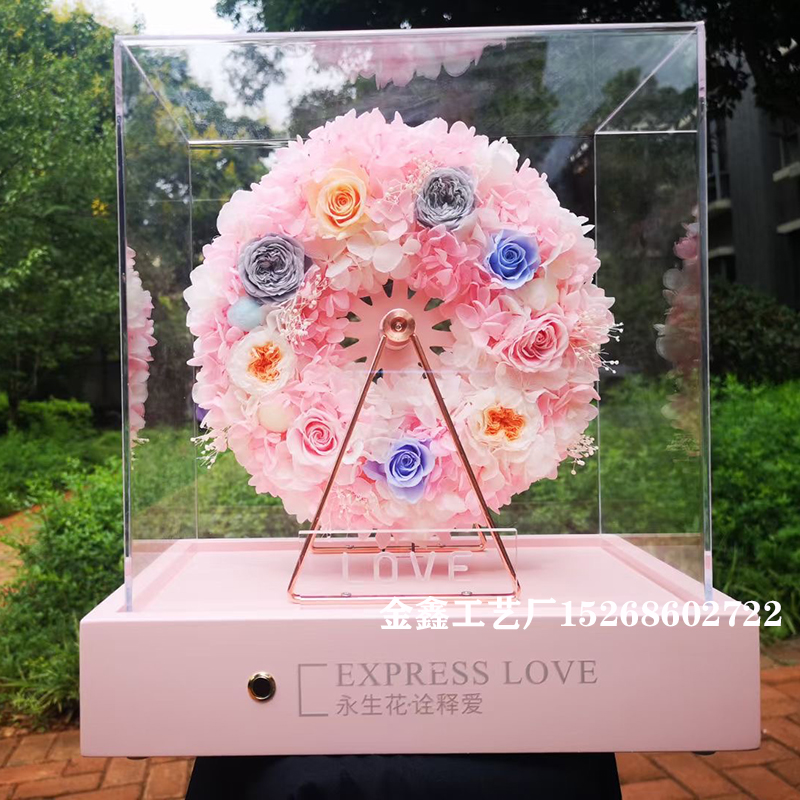 Happiness Ferris Wheel Immortal Flower Glass Cover Creative Ornament Roses For Girlfriends Valentine&#039;s Day Home Decorati