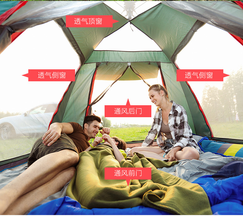 Multi-Person Tent Outdoor 3-4 People Automatic Tent Camping Outdoor Supplies Thickened Rain-Proof Camping Tent for 5-8 People