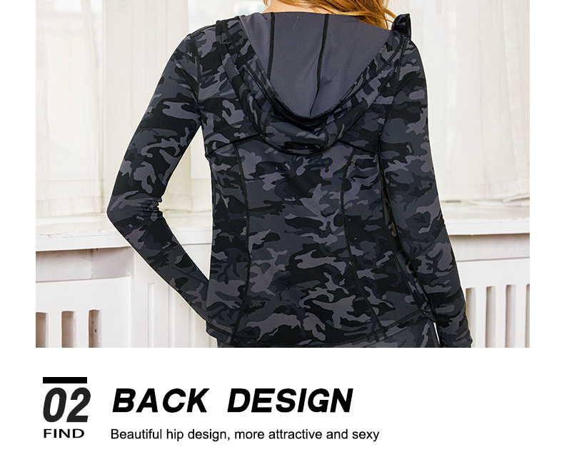 Europe and America Cross Border Foreign Trade Women's Camouflage Printed Hooded Jacket Sports Outdoor Yoga Clothes Fitness Clothes Set Three-Piece Set