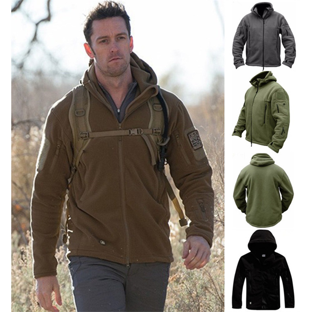Foreign Trade New Men's Outdoor Keep Warm Fleece Sweater Cold-Proof Shell Jacket Solid Color Hooded Jacket Foreign Trade New Men's Outdoor Keep Warm Fleece Sweater Cold-Proof Shell Jacket Solid Color Hooded Jacket