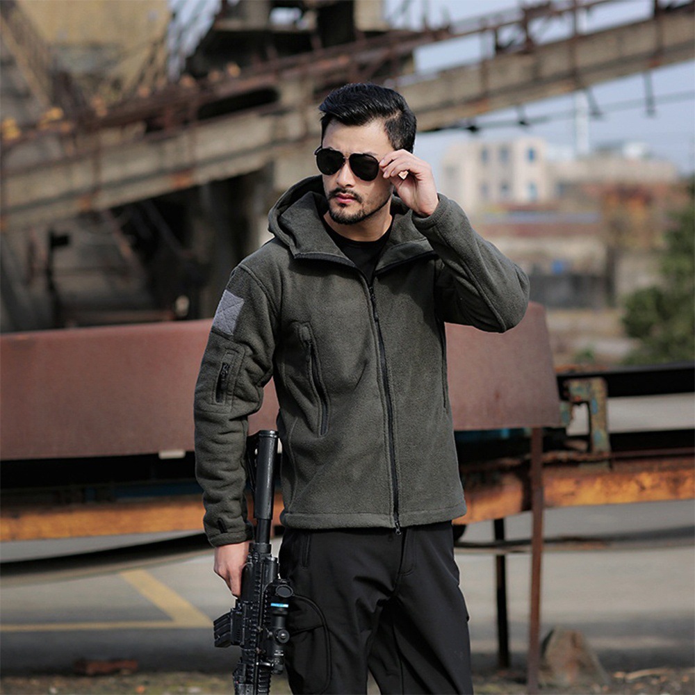 Foreign Trade New Men's Outdoor Keep Warm Fleece Sweater Cold-Proof Shell Jacket Solid Color Hooded Jacket Foreign Trade New Men's Outdoor Keep Warm Fleece Sweater Cold-Proof Shell Jacket Solid Color Hooded Jacket