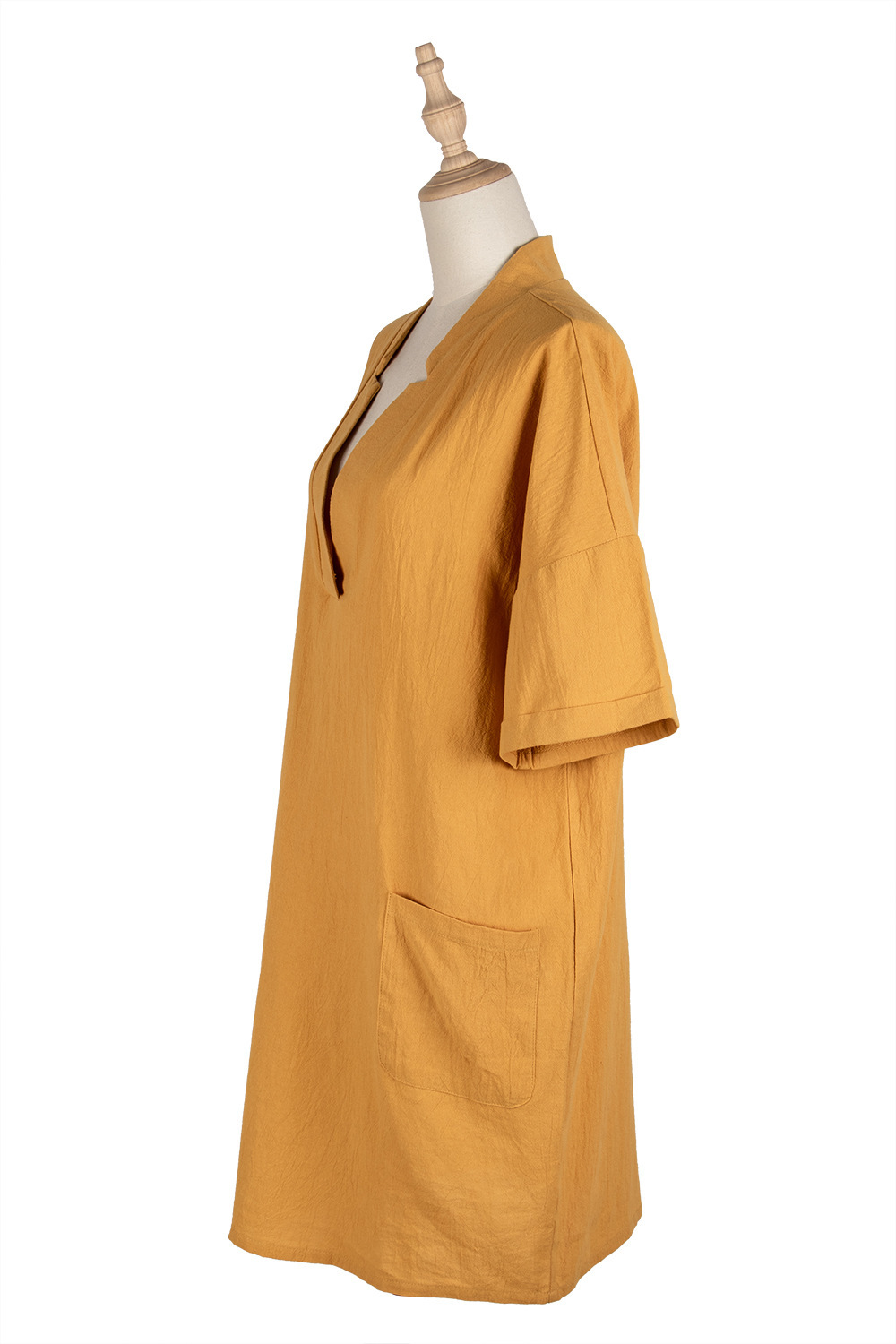 2021 New Cross-Border European and American Women's Clothing Solid Color and V-neck Fork Waist A- line Skirt Bag Casual Loose Short Sleeves Dress for Women 2021 New Cross-Border European and American Women's Clothing Solid Color and V-neck Fork Waist A- line Skirt Bag Casual Loose Short Sleeves Dress for Women