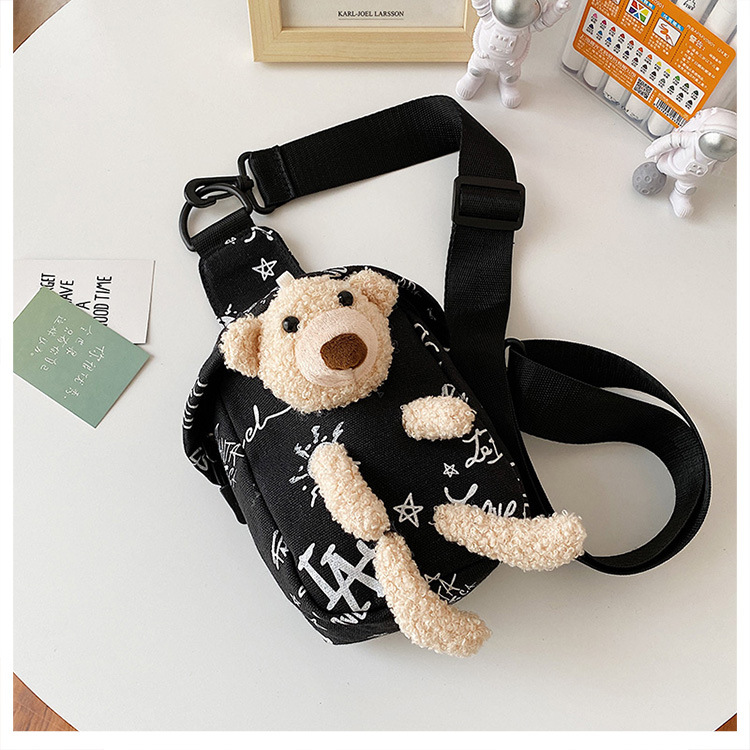 Canvas Bag Women's Japanese Canvas Women's Messenger Bag New Little Bear Canvas Waist Bag Women's Fashionable Ins Sports Style Chest Bag