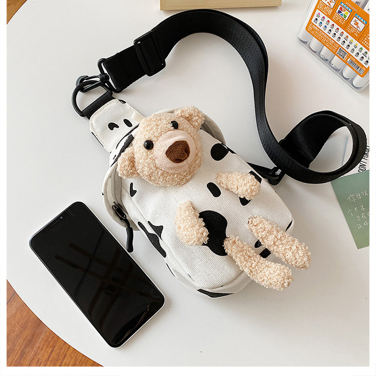 Canvas Bag Women's Japanese Canvas Women's Messenger Bag New Little Bear Canvas Waist Bag Women's Fashionable Ins Sports Style Chest Bag
