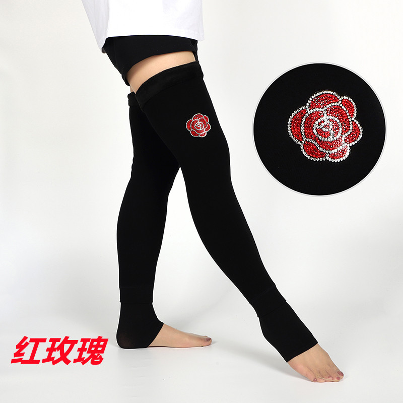 Autumn and Winter Cotton Fleece-Lined Thick below the Knees Stockings Women's Warm Kneecap Support Hosiery Step-on Thigh High Socks Lengthened