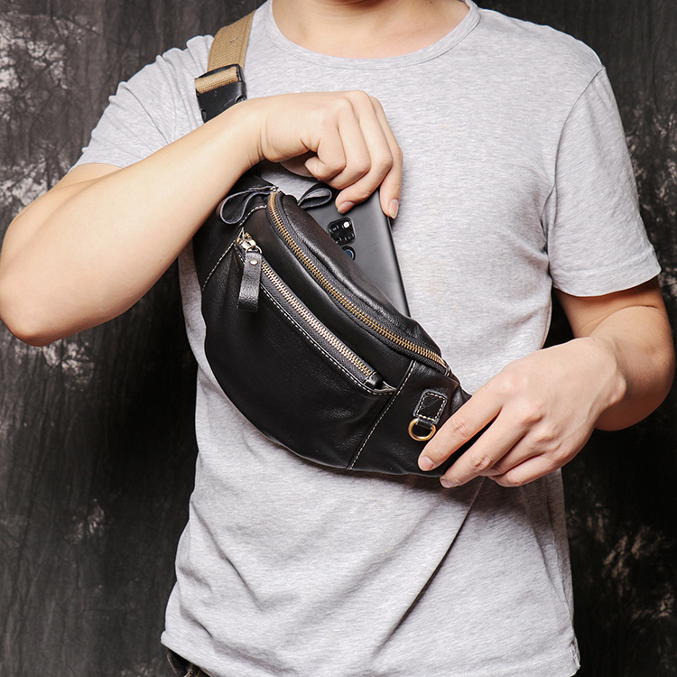New Men &#039;S Leather Chest Bag MultiFunctional Women &#039;S Waist Bag Casual Fashion Soft Leather Shoulder Messenger Bag