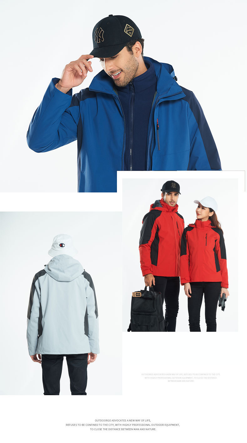 Three-in-One Men's Jacket Two-Piece Set Outdoor Mountaineering Clothing Couple Warm Coat Women's Group Embroidery Logo Three-in-One Men's Jacket Two-Piece Set Outdoor Mountaineering Clothing Couple Warm Coat Women's Group Embroidery Logo