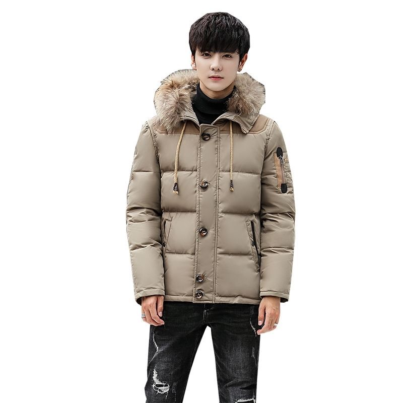 Outdoor down Jacket Men&#039;s Short Thickened White Duck down Fur Collar Hood Youth Student Winter Coat Thermal Cold-Proof Clothing