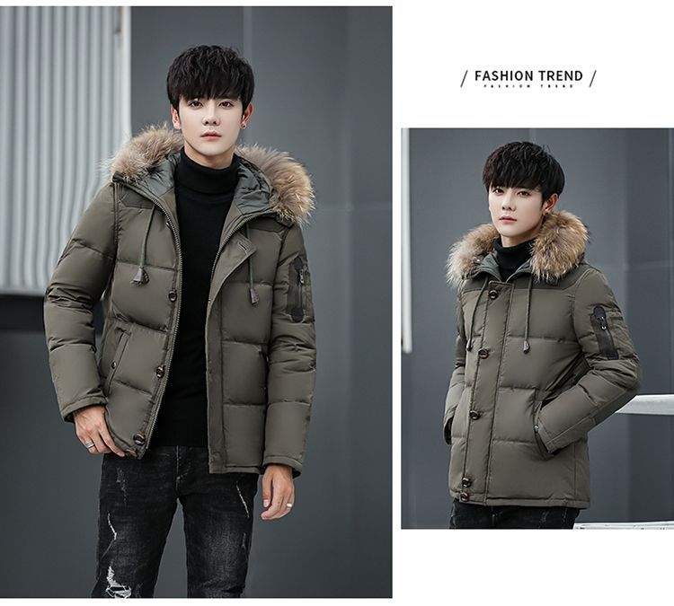 Outdoor down Jacket Men's Short Thickened White Duck down Fur Collar Hood Youth Student Winter Coat Thermal Cold-Proof Clothing Outdoor down Jacket Men's Short Thickened White Duck down Fur Collar Hood Youth Student Winter Coat Thermal Cold-Proof Clothing