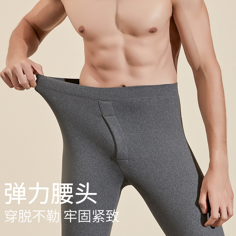 Fall Winter Men Wool Kneecap Fleece-Lined Thick Warm Pants Leggings Men&#039;s Long Johns Winter Cotton Pants Fluff Pants