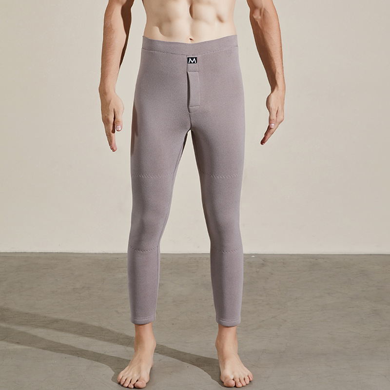 Fall Winter Men Wool Kneecap Fleece-Lined Thick Warm Pants Leggings Men&#039;s Long Johns Winter Cotton Pants Fluff Pants