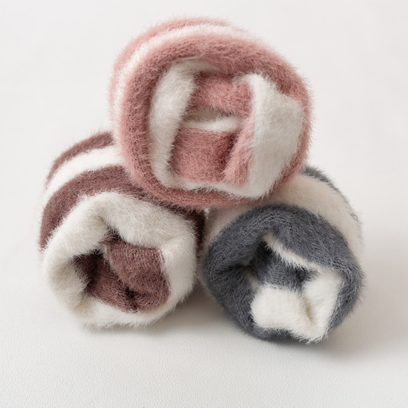 Autumn and Winter Baby Kneecap Leg Guard Baby Thickened Imitation Mink Warm Crawling Loose Striped Long Socks