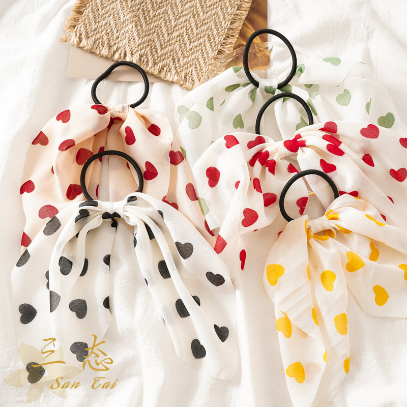 Tao 1688 Supply Headwear New Peach Heart Hair Rope Women&#039;s Thin Ins Style Elegant Hair-Binding Japanese and Korean Bag Waist Bowknot Hair Ring