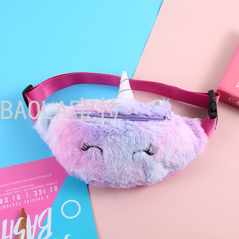 Cross-Border New Arrival Unicorn Student Portable Sports Plush Unicorn Waist Bag Kid&#039;s Messenger Bag Chest Bag