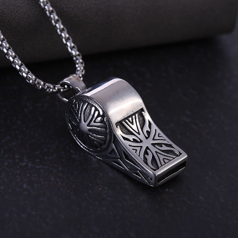 Foreign trade titanium steel men whistle retro necklace stainless steel jewelry pendant sweater chain fashion men accessories wholesale