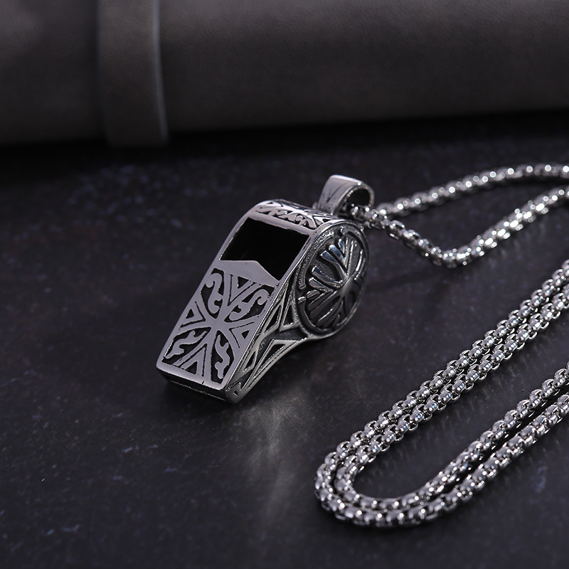 Foreign trade titanium steel men whistle retro necklace stainless steel jewelry pendant sweater chain fashion men accessories wholesale