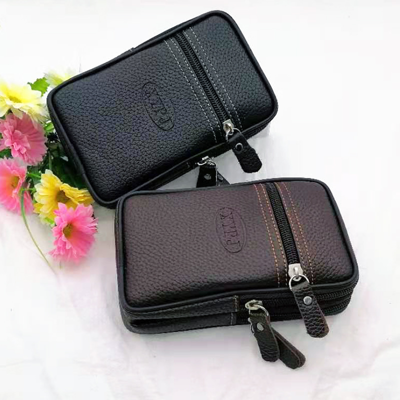L2221 Vertical Version Three Pull Leather Waist Bag Multi-Functional Vertical Mobile Phone Bag Men&#039;s Belt Bag Pannier Bag Yiwu Yuan