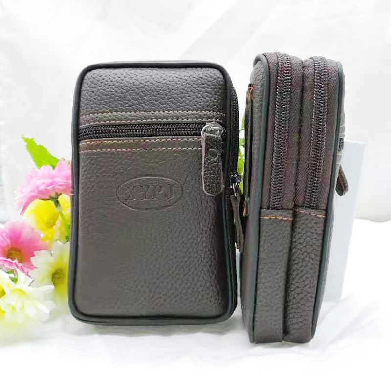 L2221 Vertical Version Three Pull Leather Waist Bag Multi-Functional Vertical Mobile Phone Bag Men&#039;s Belt Bag Pannier Bag Yiwu Yuan