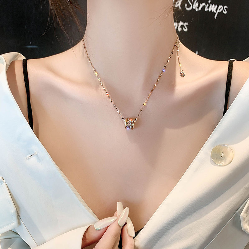 Titanium Steel Small Waist Necklace Non-Fading Clavicle Chain Korean Graceful Online Influencer Simple Niche Normcore Bag Women&#039;s Fashion Pendant