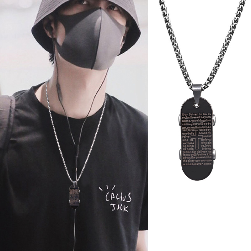 Scooter Necklace Scripture Cross Men&#039;s Titanium Steel Pendant Whistle Pendant Women&#039;s Korean-Style Hip Hop Fashion Accessories Fashion