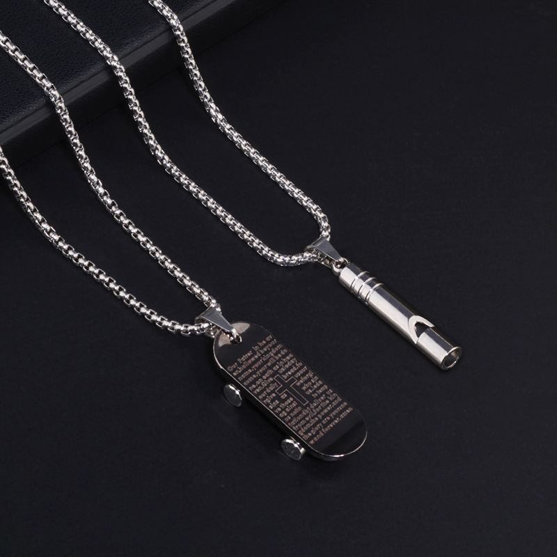 Scooter Necklace Scripture Cross Men&#039;s Titanium Steel Pendant Whistle Pendant Women&#039;s Korean-Style Hip Hop Fashion Accessories Fashion