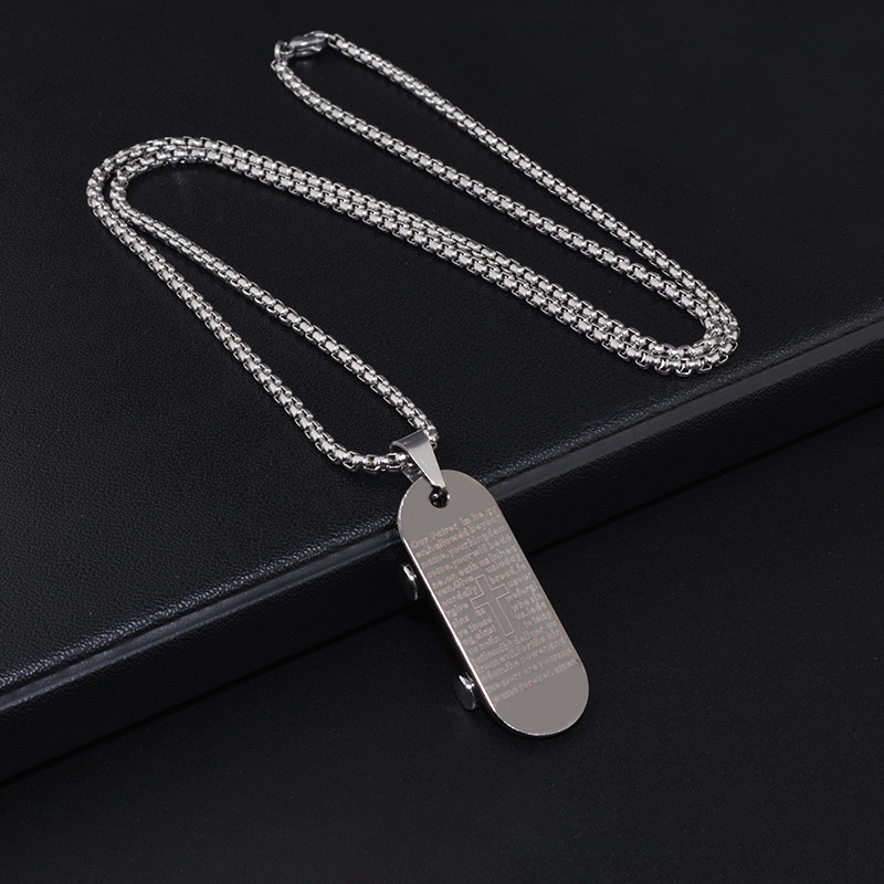Scooter Necklace Scripture Cross Men&#039;s Titanium Steel Pendant Whistle Pendant Women&#039;s Korean-Style Hip Hop Fashion Accessories Fashion