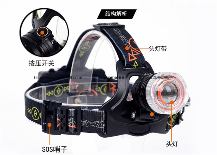 T6 light headlights + COB work lights USB rechargeable flashlight with help whistle headlights