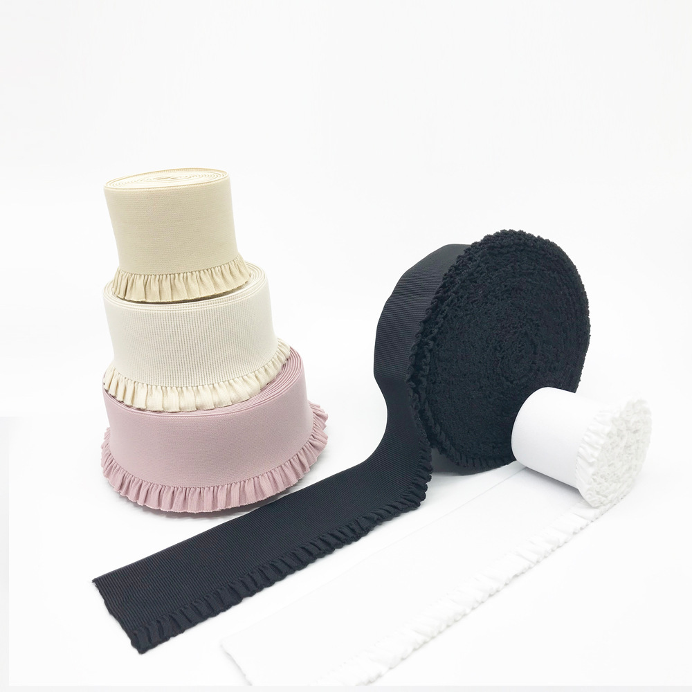 Polyester Imitation Nylon Wooden Ear Pattern Lace Bag Waist Skirt 6cm Waist Elastic Band Elastic Band Wholesale