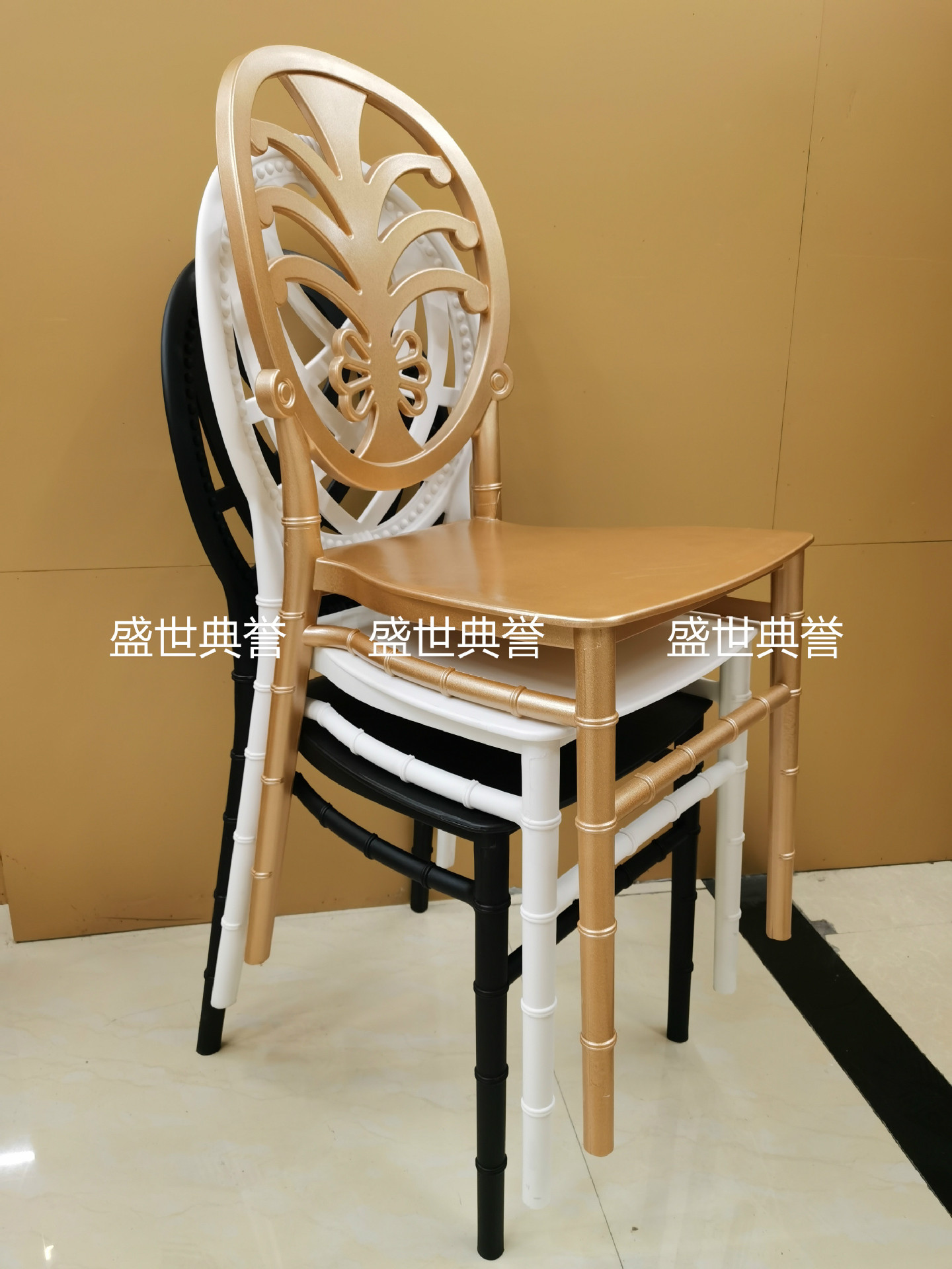 Ningbo Foreign Trade Outdoor Wedding Bamboo Chair Hotel Banquet Hall Integrated Pp Plastic Chair Party Folding Chair