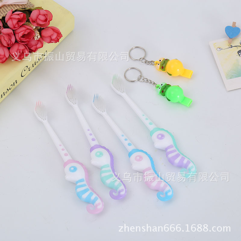 Khaki A20 Children&#039;s Fun Seahorse Toothbrush Handle Soft Cotton Bristle Free Whistle Children Soft-Bristle Toothbrush