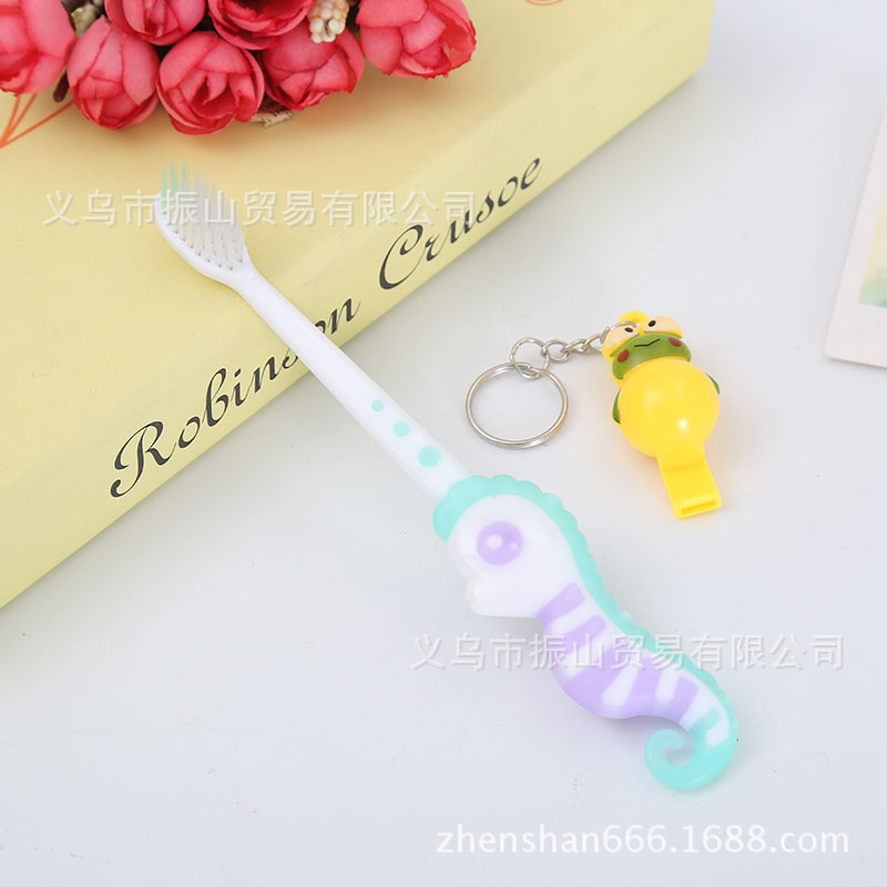 Khaki A20 Children's Fun Seahorse Toothbrush Handle Soft Cotton Bristle Free Whistle Children Soft-Bristle Toothbrush