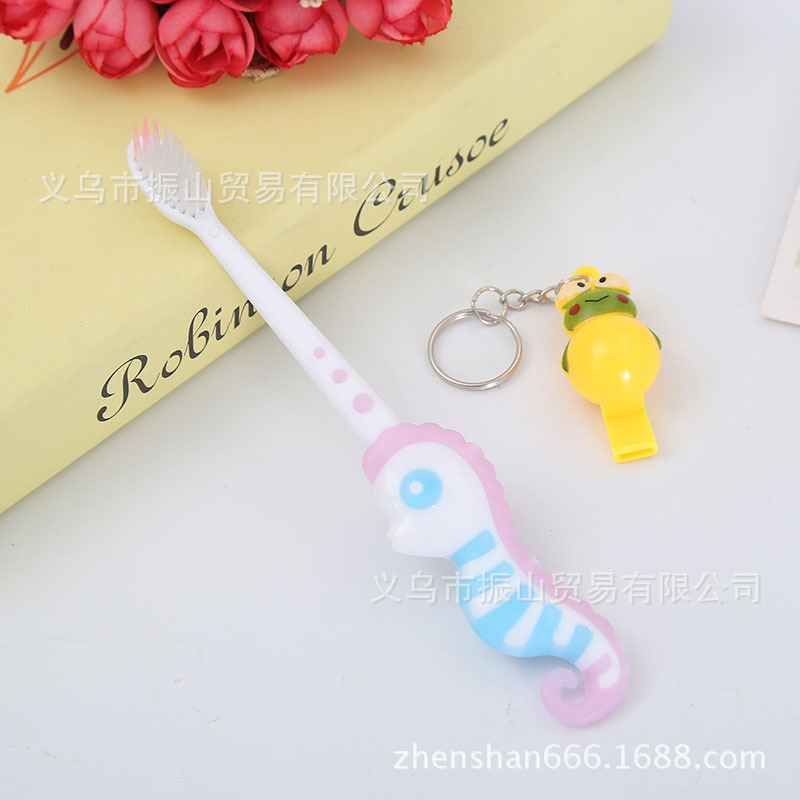 Khaki A20 Children's Fun Seahorse Toothbrush Handle Soft Cotton Bristle Free Whistle Children Soft-Bristle Toothbrush