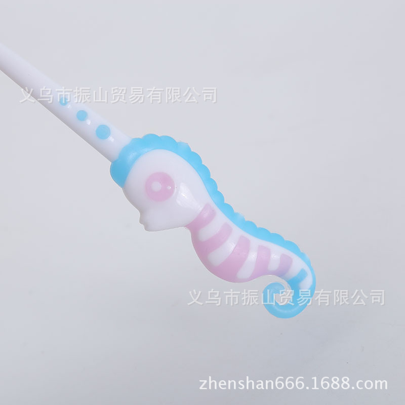Khaki A20 Children's Fun Seahorse Toothbrush Handle Soft Cotton Bristle Free Whistle Children Soft-Bristle Toothbrush