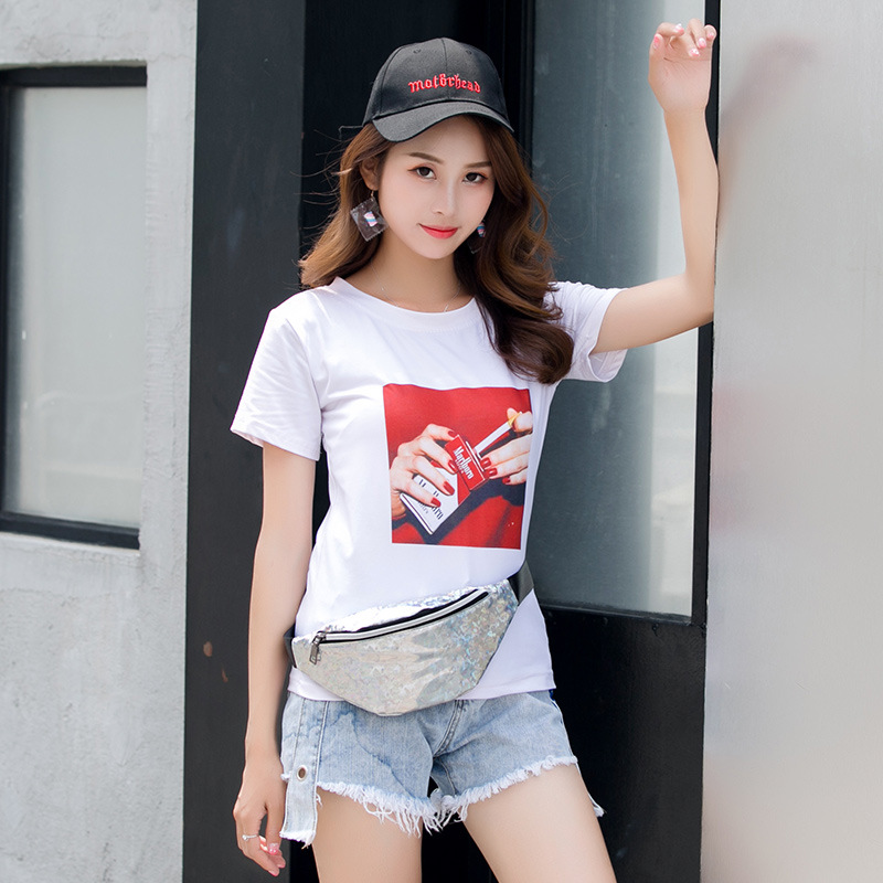 Laser Multicolored Sequins Personality Small Waist Bag Wholesale 2019 Summer and Autumn Sweet Lady Crossbody New Women&#039;s Chest Bag