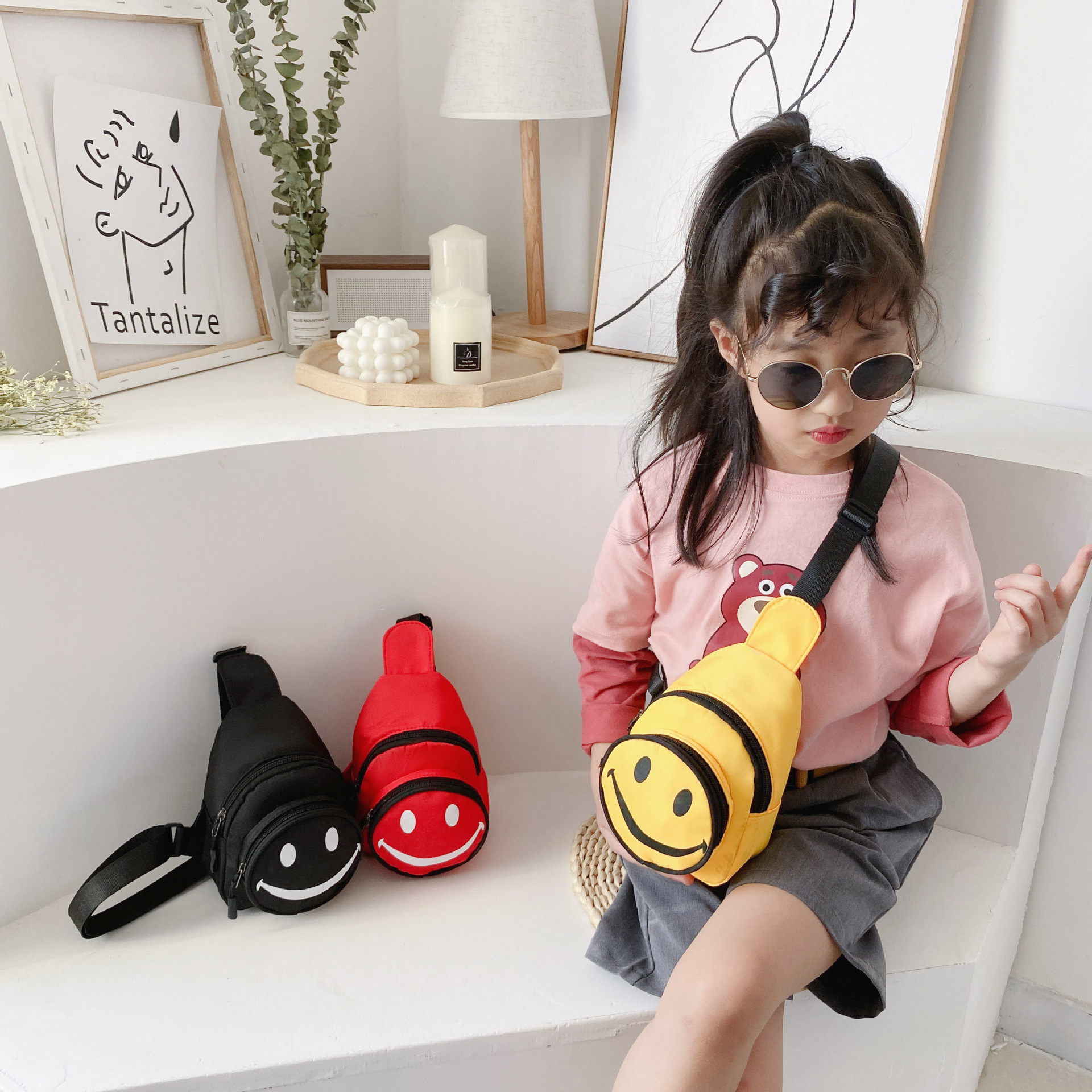 Korean Style Children&#039;s Bags Fall New Shoulder Bag Cute Smiley Face Small Waist Bag Fashion Boys and Girls Mini Messenger Bag