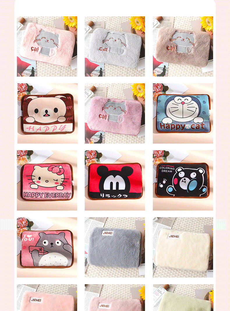 New Electric Hot Water Bag Hand Warmer Two-Side Hand Putting Cartoon Printing Explosion-Proof Heating Charging Hand Warmer Waist Warmer Hot Water Bag