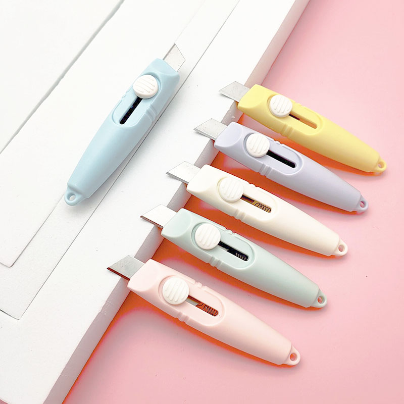 Morandi Mini Student Art Knife Elastic Self-Locking Small Creative Whistle Paper Cutter Portable Unpacking Knife