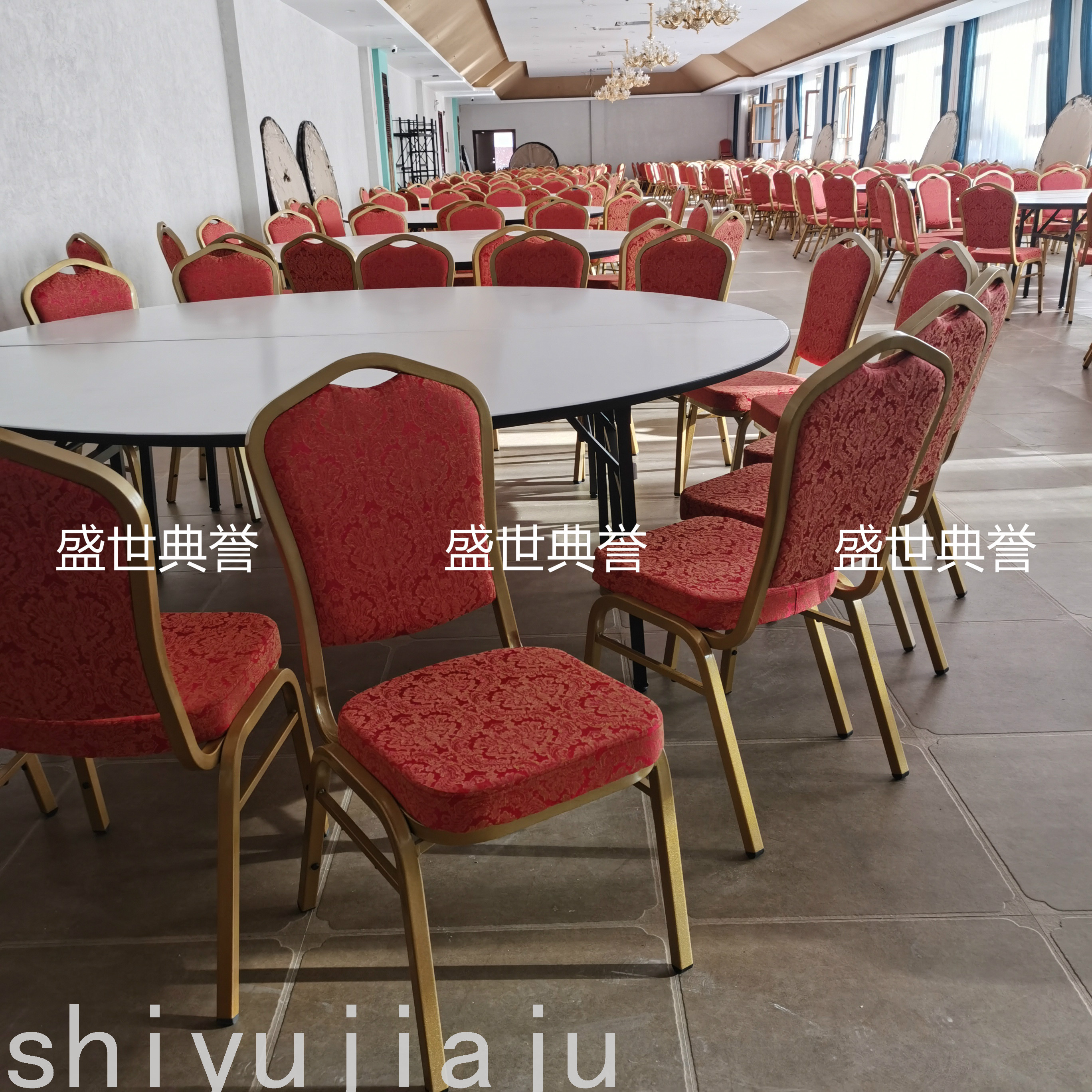 Hangzhou Banquet Center Dining Table and Chair Hotel Banquet Hall Wedding Banquet Folding Chair Conference Steel Chair